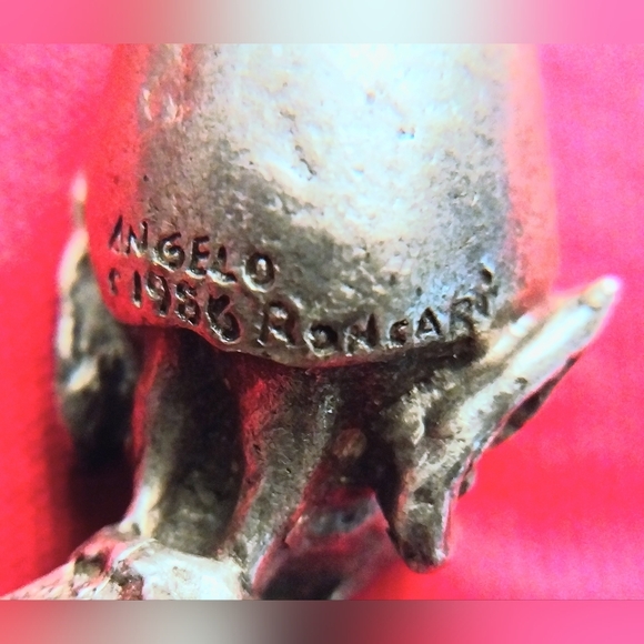 Vintage 1986 Angelo Roncari Pewter Gnome Figure w/ Pick Axe Ruby Earring Signed - Picture 2 of 8